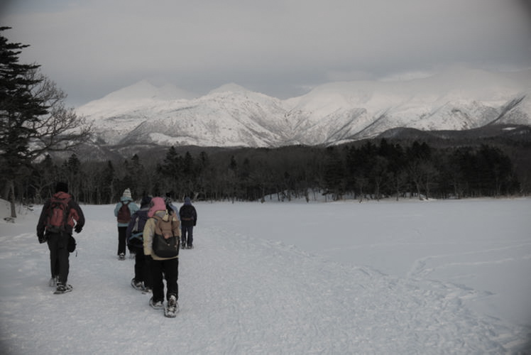 Snow trekking in the winter in Shretoko. 