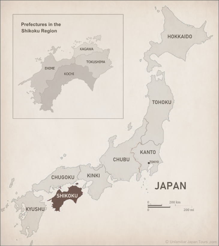 Location of Shikoku, Japan.