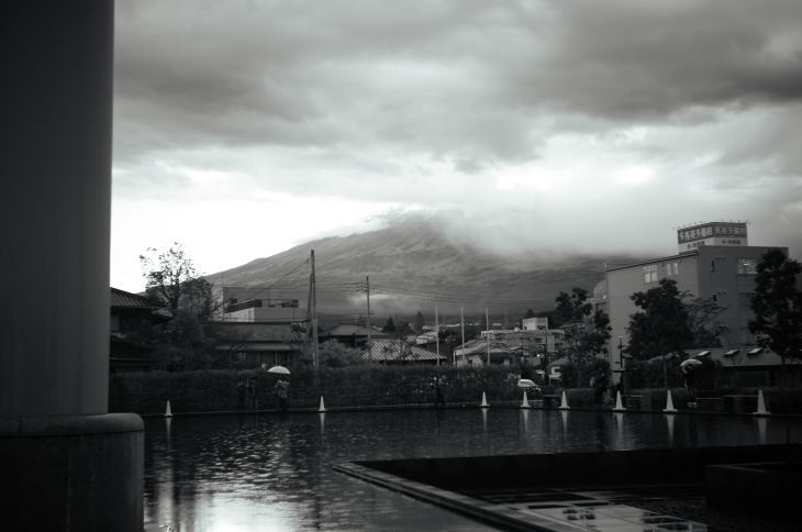 Mount Fuji covered with the clouds.