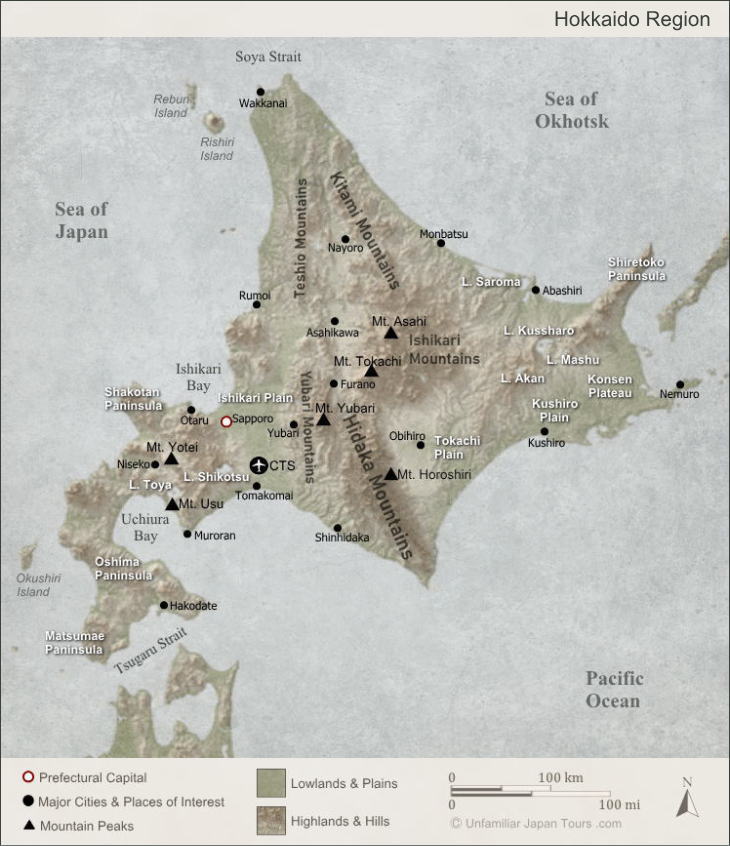 Map of Hokkaido, Japan.