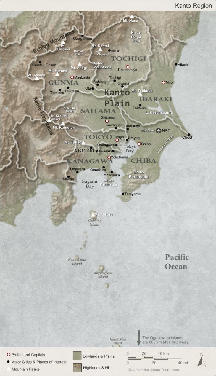 Map of the Kanto Region, Japan.