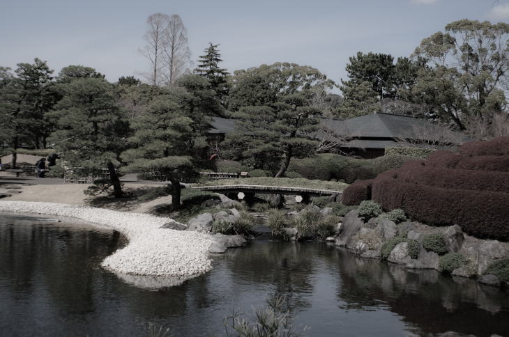 Japanese garden in Sumpu Castle Park in Shizuoka.