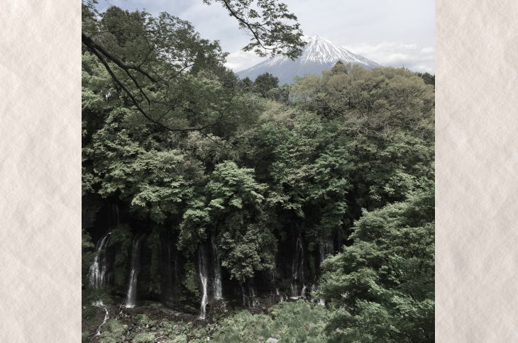 Shiraito Falls and Mount Fuji.