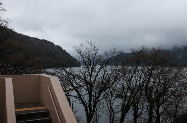 Lake Ashi as seen from the Togendai Station building.