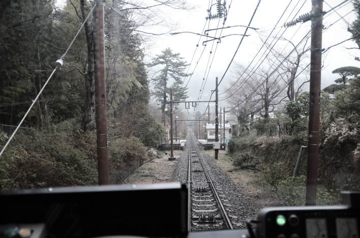 The view from the passenger car of the Hakone Tozan Cable Car.