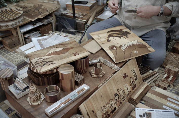 A demonstration of marquetry.