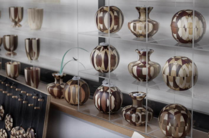 Inside Kanazashi Woodcraft, where unique muku products are on display.