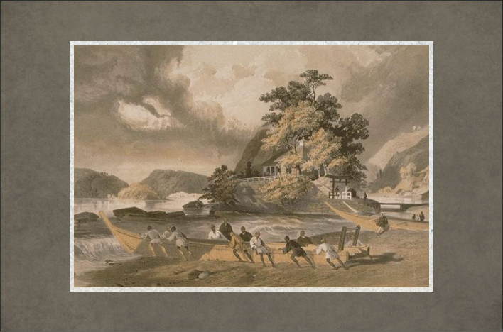 "Temple at Ben-teng, in the Harbor of Shimoda," by Wilhelm Heine, 1856.