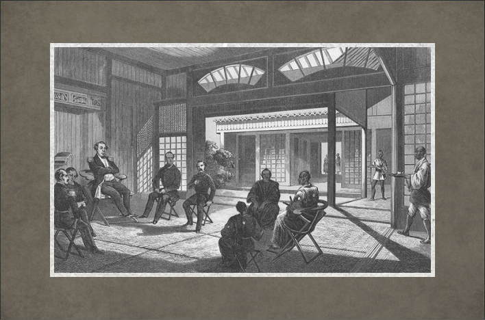 Conference of Commodore Perry and Japanese officials.