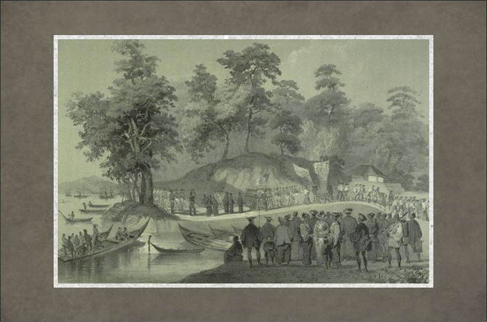 Commodore Perry paying his farewell visit to the imperial commissioners at Shimoda.